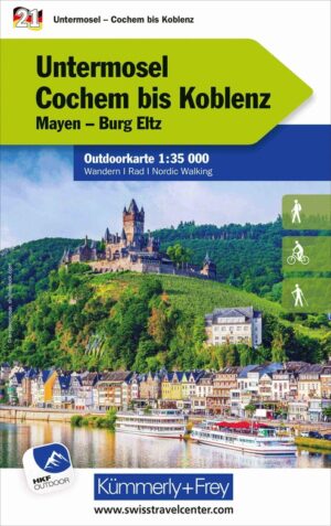 Bl.21 Untermosel, Cochem bis Koblenz 1:35.000 9783259025833  Kümmerly & Frey   Wandelkaarten Moezel, van Trier tot Koblenz