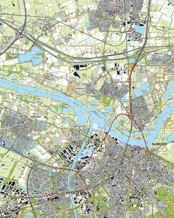 40C  Nijmegen topografische wandelkaart 1:25.000 TK25.40C  Kadaster / Geo-Informatie Top. kaarten Gelderland  Wandelkaarten Nijmegen en het Rivierengebied