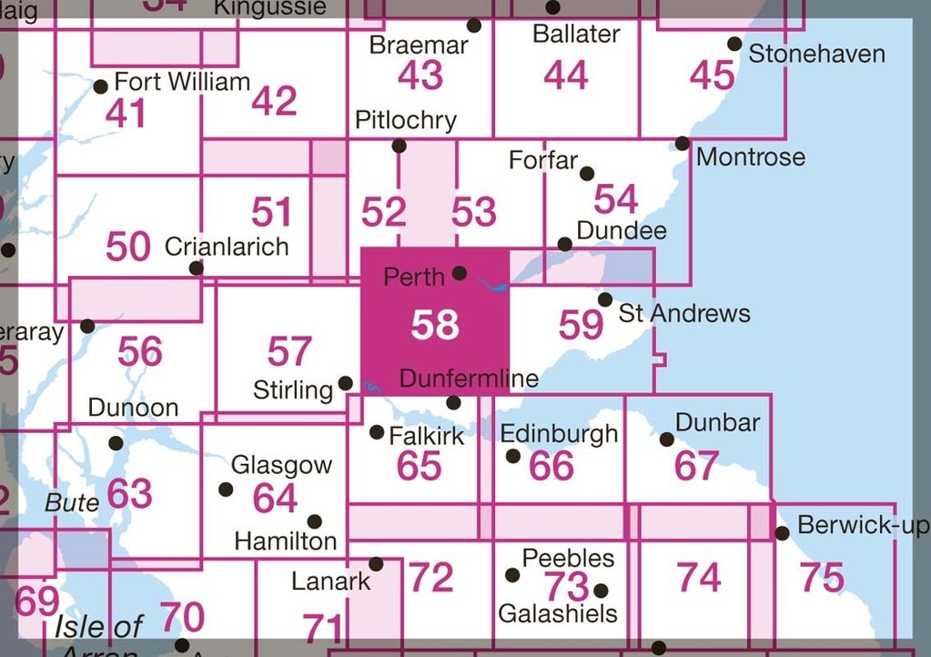 LR-058 Perth + Alloa, Auchterarder | topografische wandelkaart 9780319261569 Ordnance Survey Landranger Maps 1:50.000 Wandelkaarten de Schotse Hooglanden (ten noorden van Glasgow / Edinburgh) LR-058 Perth + Alloa, Auchterarder | topografische wandelkaart 9780319261569 Ordnance Survey Landranger Maps 1:50.000 Wandelkaarten de Schotse Hooglanden (ten noorden van Glasgow / Edinburgh)