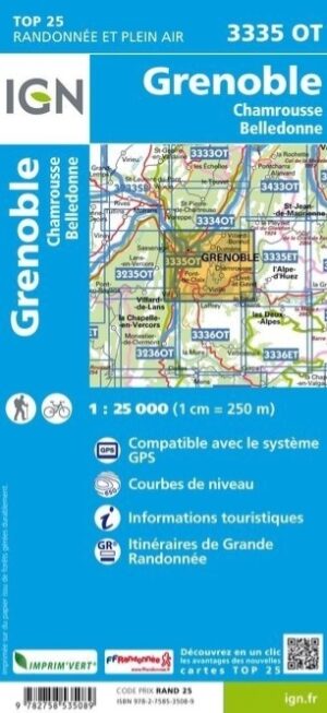 wandelkaart 3335OT Grenoble, Chamrousse 1:25.000 9782758551966  IGN IGN 25 Franse Alpen/ Nrd.helft  Wandelkaarten Vercors, Chartreuse, Grenoble, Isère