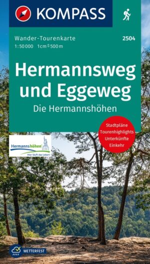 Kompass wandelkaart KP-2504 Hermannsweg & Eggeweg 9783991540038  Kompass Wandelkaarten Kompass Nordrhein-Westfalen  Meerdaagse wandelroutes, Wandelkaarten Teutoburger Woud & Ostwestfalen