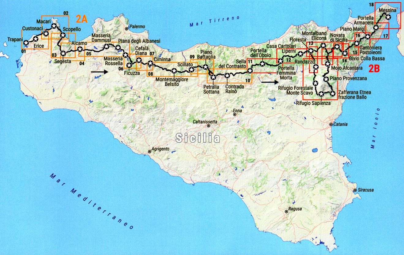CAI Sentiero Italia-kaart n. 2A – SICILIË 1:50.000 9791280496362 Idea Montagna Meerdaagse wandelroutes, Wandelkaarten Sicilië CAI Sentiero Italia-kaart n. 2A – SICILIË 1:50.000 9791280496362 Idea Montagna Meerdaagse wandelroutes, Wandelkaarten Sicilië