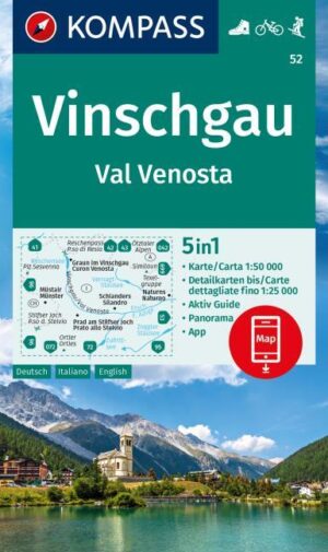 Kompass wandelkaart KP-52 Vinschgau/Val Venosta 1:50.000 9783991540533  Kompass Wandelkaarten KP50 Zuid-Tirol, Dolomieten  Wandelkaarten Zuid-Tirol, Dolomieten