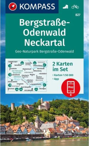 Kompass wandelkaart KP-827  Bergstrasse-Odenwald Neckartal 9783991219989  Kompass Wandelkaarten Kompass Hessen  Wandelkaarten Heidelberg, Kraichgau, Stuttgart, Neckar, Odenwald, Spessart en Rhön