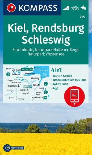 Kompass wandelkaart KP-714 Kiel, Rendsburg, Schleswig 9783991540076  Kompass Wandelkaarten Kompass Sleeswijk-Holstein  Wandelkaarten Sleeswijk-Holstein