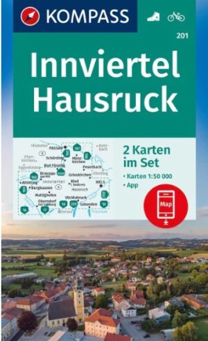 Kompass wandelkaart KP-201  Innviertel, Hausrück, Passau 9783991540120  Kompass Wandelkaarten Kompass Oostenrijk  Wandelkaarten Oberösterreich, Niederösterreich, Burgenland
