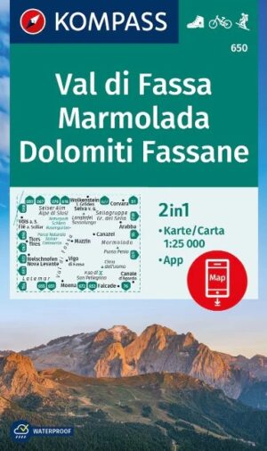 Kompass wandelkaart KP-650 Val di Fassa/Sella e Marmolada 1:25.000 9783991540700  Kompass Wandelkaarten KP25 Zuid-Tirol, Dolomieten  Wandelkaarten Zuid-Tirol, Dolomieten
