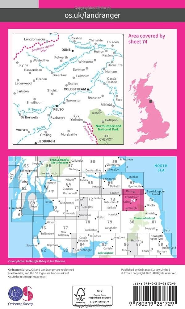 LR-074 Kelso + Coldstream | topografische wandelkaart 9780319261729 Ordnance Survey Landranger Maps 1:50.000 Wandelkaarten Zuid-Schotland LR-074 Kelso + Coldstream | topografische wandelkaart 9780319261729 Ordnance Survey Landranger Maps 1:50.000 Wandelkaarten Zuid-Schotland