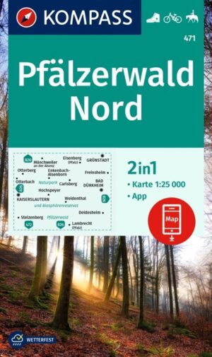 Kompass wandelkaart KP-471  Pfalz Naturpark Pfälzerwald Nord 1:25.000 9783991540847  Kompass Wandelkaarten Kompass Rheinland-Pfalz  Wandelkaarten Pfalz, Deutsche Weinstrasse, Rheinhessen