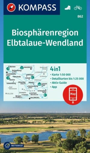 Kompass wandelkaart KP-862  Biosphärenregion Elbtalaue, Wendland 1:50.000 9783991541721  Kompass Wandelkaarten Kompass Duitsland  Wandelkaarten Bremen, Ems, Weser, Hannover & overig Niedersachsen