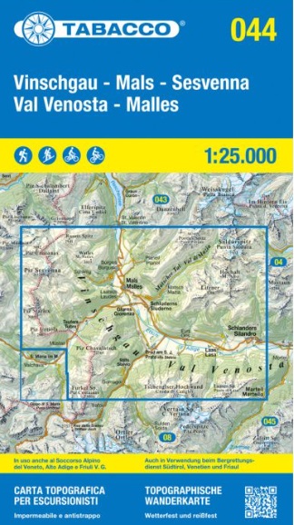 TAB-044 Val Venosta - Sesvenna | Tabacco wandelkaart 9788883151750 Tabacco Tabacco 1:25.000 Wandelkaarten Zuid-Tirol, Dolomieten TAB-044 Val Venosta - Sesvenna | Tabacco wandelkaart 9788883151750 Tabacco Tabacco 1:25.000 Wandelkaarten Zuid-Tirol, Dolomieten