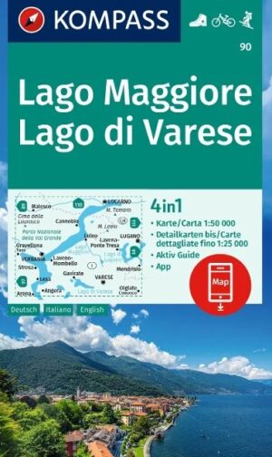 Kompass wandelkaart KP-90 Lago Maggiore 1:50.000 9783991541691  Kompass Wandelkaarten Kompass Italië  Wandelkaarten Milaan, Lombardije, Italiaanse Meren
