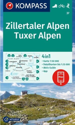Kompass wandelkaart KP-37  Zillertaler Alpen, Tuxer Alpen 9783991541912  Kompass Wandelkaarten Kompass Oostenrijk  Wandelkaarten Tirol