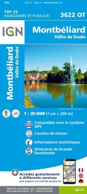 wandelkaart 3622OT Montbéliard,  Vallée du Doubs 1:25.000 9782758550419  IGN IGN 25 Jura (F)  Wandelkaarten Franse Jura