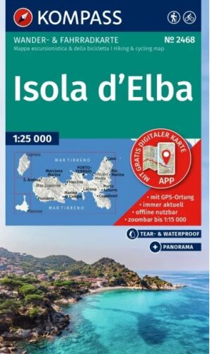 Kompass wandelkaart KP-2468  Elba 1:25.000 9783991541844  Kompass Wandelkaarten Kompass Italië  Wandelkaarten Elba