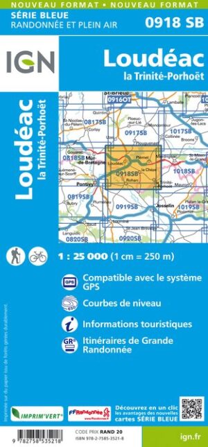 SB-0918 Loudéac / La Trinité-Porhoët | wandelkaart 1:25.000 9782758535218  IGN IGN 25 Bretagne  Wandelkaarten Bretagne