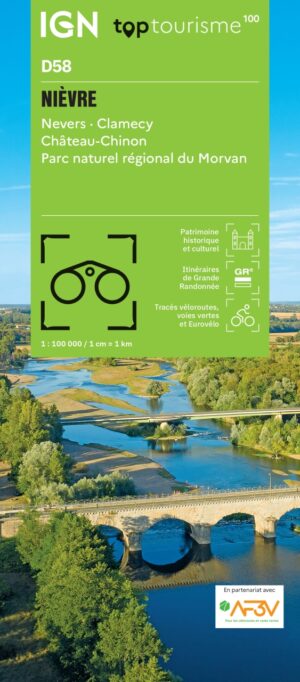 TCD-58 Nièvre | overzichtskaart / fietskaart 1:100.000 9782758556480  IGN TOP 100 Départemental  Fietskaarten, Landkaarten en wegenkaarten Bourgogne