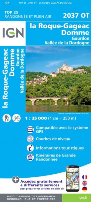 wandelkaart 2037OT Domme, Gourdon, Vallée Dordogne 1:25.000 9782758555889  IGN IGN 25 Dordogne  Wandelkaarten Dordogne