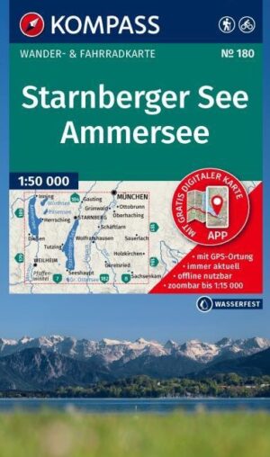 Kompass wandelkaart KP-180 Starnberger See/Ammersee 9783991542728  Kompass Wandelkaarten Kompass Oberbayern  Wandelkaarten München en omgeving