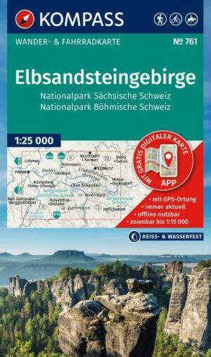 Kompass wandelkaart KP-761  Elbsandsteingebirge 1:25.000 9783991543732  Kompass Wandelkaarten Kompass Sachsen  Wandelkaarten Sächsische Schweiz, Elbsandsteingebirge, Erzgebirge