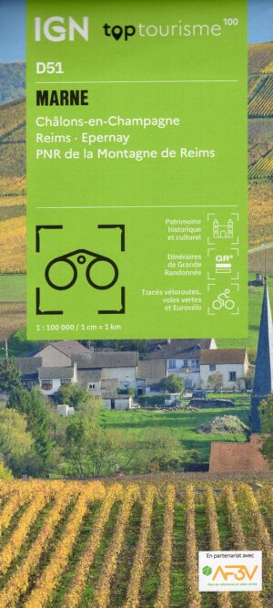 TCD-51 Marne | overzichtskaart / fietskaart 1:100.000 9782758556633  IGN TOP 100 Départemental  Fietskaarten, Landkaarten en wegenkaarten Champagne, Franse Ardennen