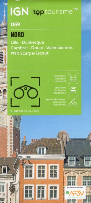 TCD-59 Nord | overzichtskaart / fietskaart 1:100.000 9782758556640  IGN TOP 100 Départemental  Fietskaarten, Landkaarten en wegenkaarten Picardie, Nord
