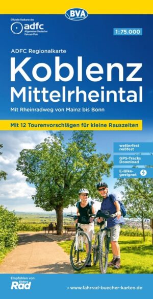 Mittelrheintal | fietskaart 1:75.000 9783969902493  ADFC / BVA ADFC Regionalkarte  Fietskaarten Mittelrhein, Lahn, Westerwald