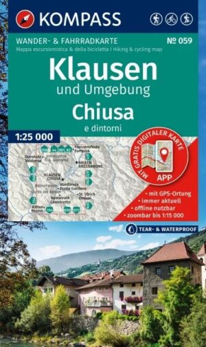Kompass wandelkaart KP-059  Klausen (Chiusa) und Umg. 1:25.000 9783991543602  Kompass Wandelkaarten KP25 Zuid-Tirol, Dolomieten  Wandelkaarten Zuid-Tirol, Dolomieten