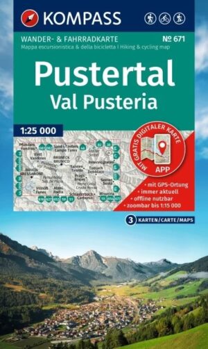 Kompass wandelkaart KP-671  Pustertal 1:25.000 9783991543817  Kompass Wandelkaarten KP25 Zuid-Tirol, Dolomieten  Wandelkaarten Zuid-Tirol, Dolomieten