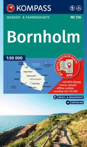 Kompass wandelkaart KP-236 wandelkaart / wegenkaart Bornholm 1:50.000 9783991544296  Kompass Wandelkaarten   Wandelkaarten Bornholm