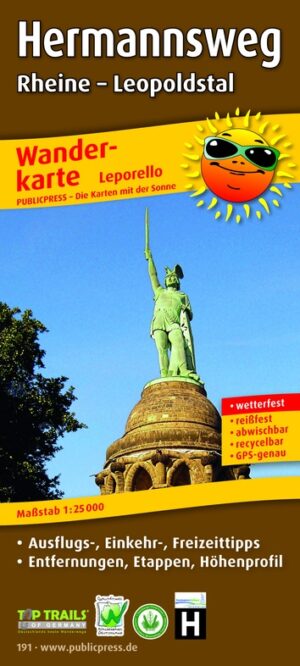 Hermannsweg 1:25.000 9783899201918  Publicpress Wandelkaarten - mit der Sonne  Meerdaagse wandelroutes, Wandelkaarten Teutoburger Woud & Ostwestfalen