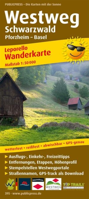 wandelkaart Westweg (Schwarzwald) 1:50.000 9783899203950  Publicpress Wandelkaarten - mit der Sonne  Lopen naar Rome, Meerdaagse wandelroutes, Wandelkaarten Zwarte Woud