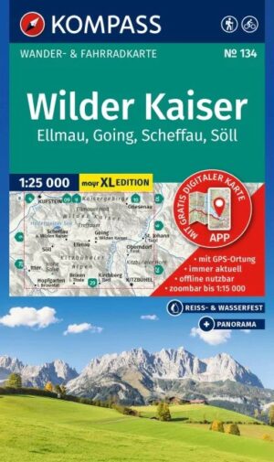 Kompass wandelkaart KP-134 Wilder Kaiser 1:25.000 9783991544340  Kompass Wandelkaarten Kompass Oostenrijk  Wandelkaarten Tirol