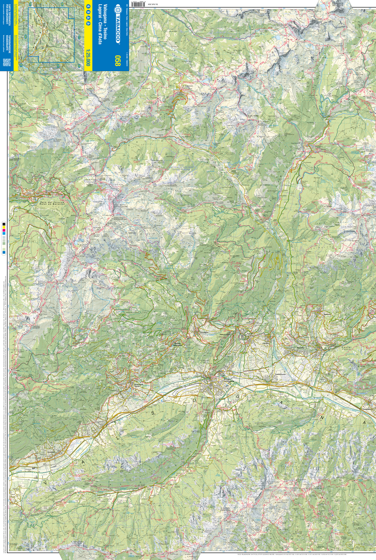 TAB-058 Valsugana, Tesino | Tabacco wandelkaart 9788883151972 Tabacco Tabacco 1:25.000 Wandelkaarten Zuid-Tirol, Dolomieten TAB-058 Valsugana, Tesino | Tabacco wandelkaart 9788883151972 Tabacco Tabacco 1:25.000 Wandelkaarten Zuid-Tirol, Dolomieten