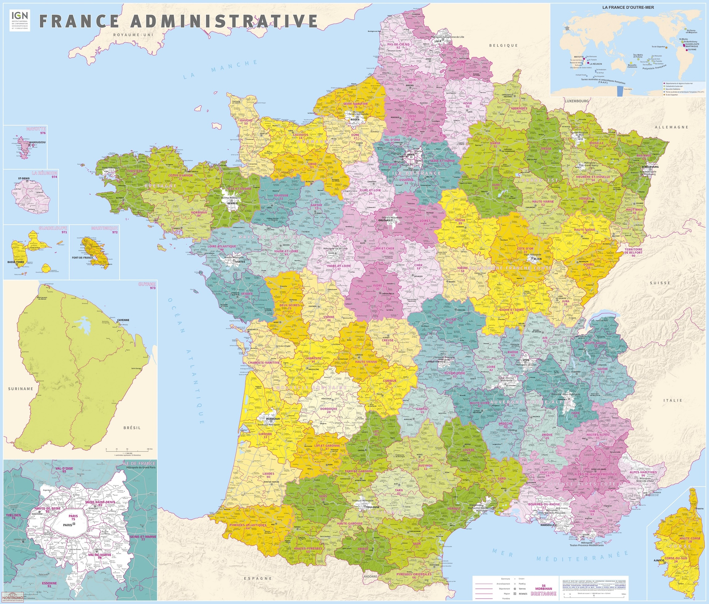 France administrative 1:1.000.000 9782758558118 IGN Wandkaarten Frankrijk France administrative 1:1.000.000 9782758558118 IGN Wandkaarten Frankrijk