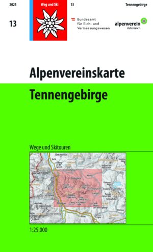 Alpenverein wandelkaart AV-13  Tennengebirge 1:25.000 [2025] 9783948256340  AlpenVerein Alpenvereinskarten  Wandelkaarten Salzburger Land & Stiermarken
