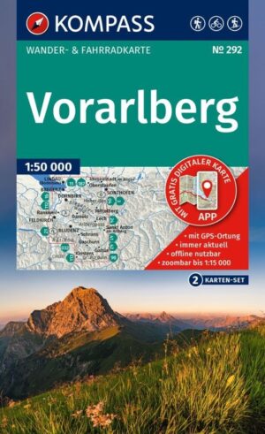Kompass wandelkaart KP-292  Vorarlberg 1:50.000 9783991544180  Kompass Wandelkaarten Kompass Oostenrijk  Wandelkaarten Vorarlberg