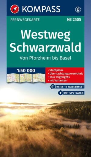 KP-2505 Westweg Schwarzwald wandelkaart 1:50,000 9783991544319  Kompass Wandelkaarten Kompass Zwarte Woud  Meerdaagse wandelroutes, Wandelkaarten Zwarte Woud