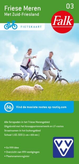FFK-03  Friese meren (met Zuid-Friesland) | VVV fietskaart 1:65.500 9789028705876  Falk Fietskaarten met Knooppunten  Fietskaarten Friesland