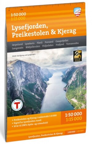 Turkart Lysefjorden, Preikestolen & Kjerag  wandelkaart 1:50 000 / 1:15 000 9789189880252  Calazo Calazo Noorwegen zuid  Wandelkaarten Zuid-Noorwegen