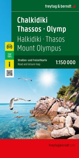 Chalkidiki, Thasos, Olympos | autokaart, wegenkaart 1:150.000 9783707924589  Freytag & Berndt   Landkaarten en wegenkaarten Noord-Griekenland