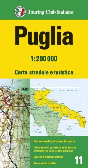 TCI-11 Puglia 1:200.000 9788836583232  TCI Italië Wegenkaarten  Landkaarten en wegenkaarten Apulië