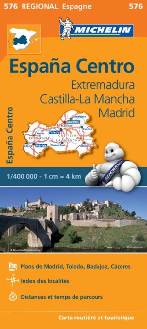 576 Extremadura, Castilla, Madrid Michelin wegenkaart 1:400.000 9782067184329  Michelin Michelin Spanje Regionaal  Landkaarten en wegenkaarten Madrid & Midden-Spanje