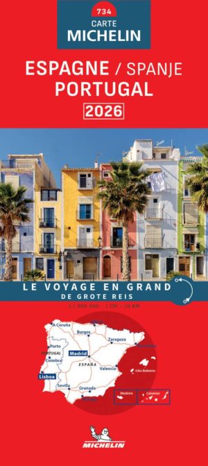 734 Spanje en Portugal Michelin wegenkaart 1:1.000.000 2026 9782067270336  Michelin Michelinkaarten Jaaredities  Landkaarten en wegenkaarten Spanje