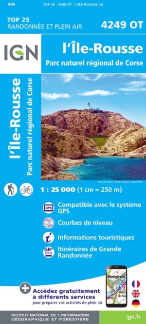 wandelkaart 4249OT L'Île Rousse 1:25.000 9782758546801  IGN IGN 25 Corsica  Wandelkaarten Corsica
