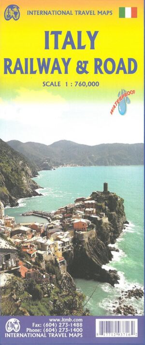ITM Italy Railway & Road Map | wegen- en spoorwegenkaart Italië 1:850.000 9781771293716  International Travel Maps   Landkaarten en wegenkaarten, Treingidsen en verhalen Italië