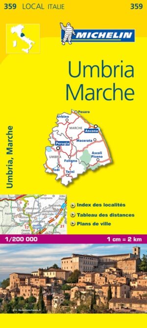 359 Umbria, Marche | Michelin  wegenkaart, autokaart 1:200.000 9782067127210  Michelin Michelin Italië 1:200.000  Landkaarten en wegenkaarten De Marken, Umbrië