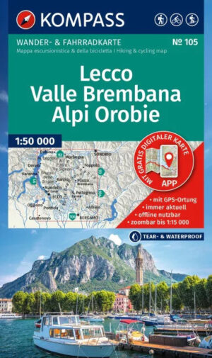 Kompass wandelkaart KP-105  Lecco/Valle Brembana 9783991544050  Kompass Wandelkaarten Kompass Italië  Wandelkaarten Milaan, Lombardije, Italiaanse Meren