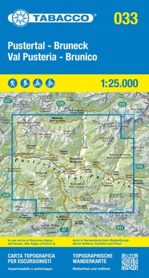 TAB-033 Brunico/Bruneck Pustertal | Tabacco wandelkaart 9788883152054  Tabacco Tabacco 1:25.000  Wandelkaarten Zuid-Tirol, Dolomieten
