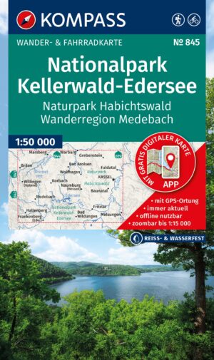 Kompass wandelkaart KP-845  NP Kellerwald-Edersee, Habichtswald 9783991544616  Kompass Wandelkaarten Kompass Hessen  Wandelkaarten Noord- en Midden-Hessen, Kassel